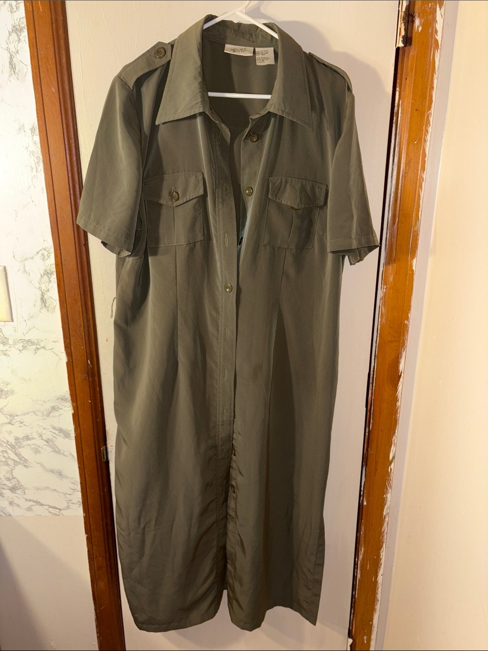 Kathie Lee Vintage Olive Green Button-Front Shirt Dress